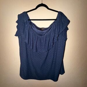 Lane Bryant Navy Ruffle Blouse